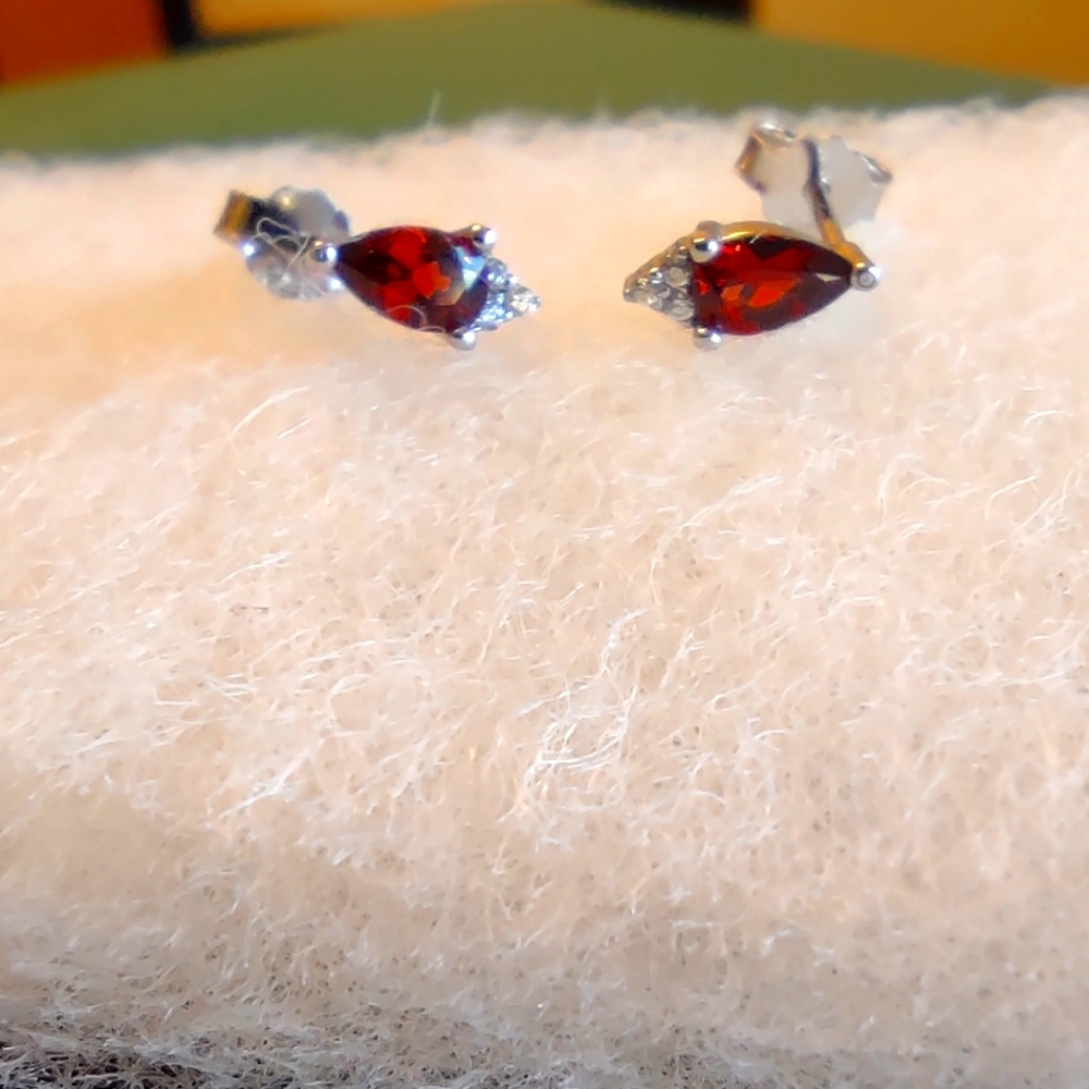 REGALROSE La Bella Garnet and Cubic Zirconia Stud Earrings
